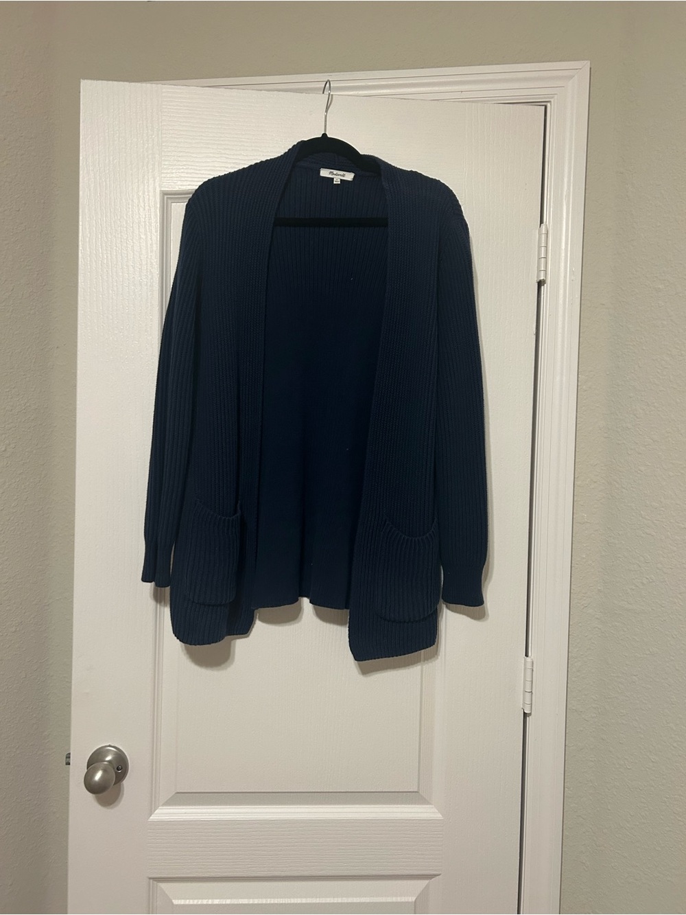 Madewell Navy Ribbed Open-Front Pocket Cardigan